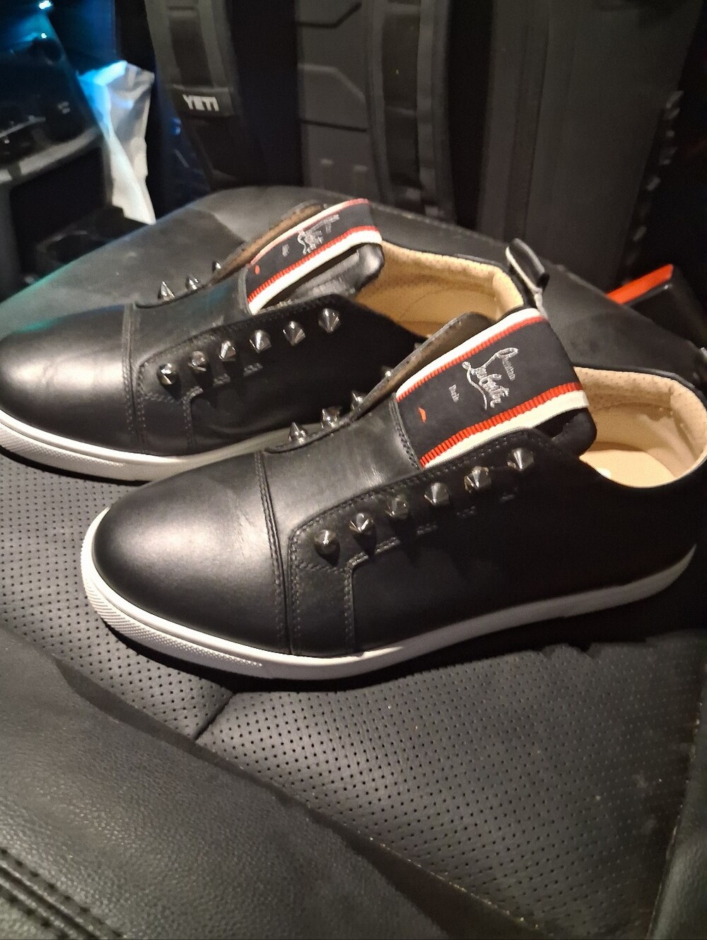 Christian Louboutin Black Leather Studded Slip-On Shoes - Picture 8 of 8